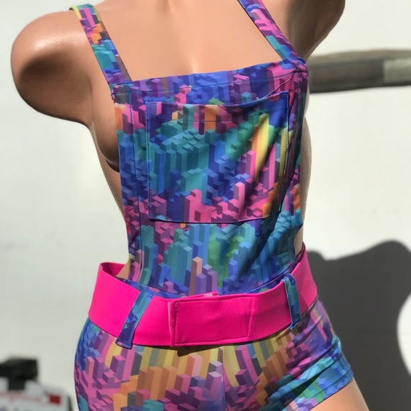 Malibu Barbie overalls rave outfit booty shorts romper jumpsuit festival y2k new - Picture 8 of 8